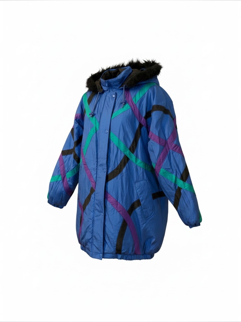 Spencer Douglas Blue Patterned Puffer Jacket with Hood